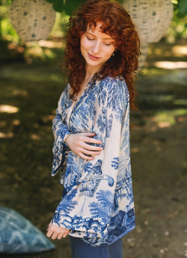 Market of Stars Let The Light In Cropped Bamboo Pixie Duster Kimono with Delft Print