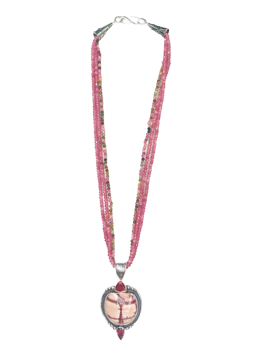 Echo of the Dreamer Imperial Jasper 2 Faceted Pink Tourmaline 3 Stand Necklace