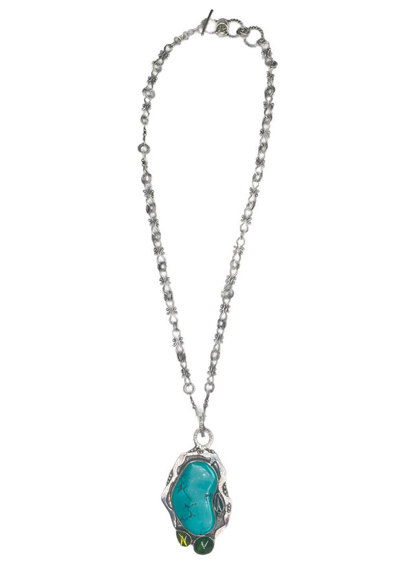 Echo of the Dreamer Turquoise 2 Green Tourmaline peridot 20" SS Chain Necklace