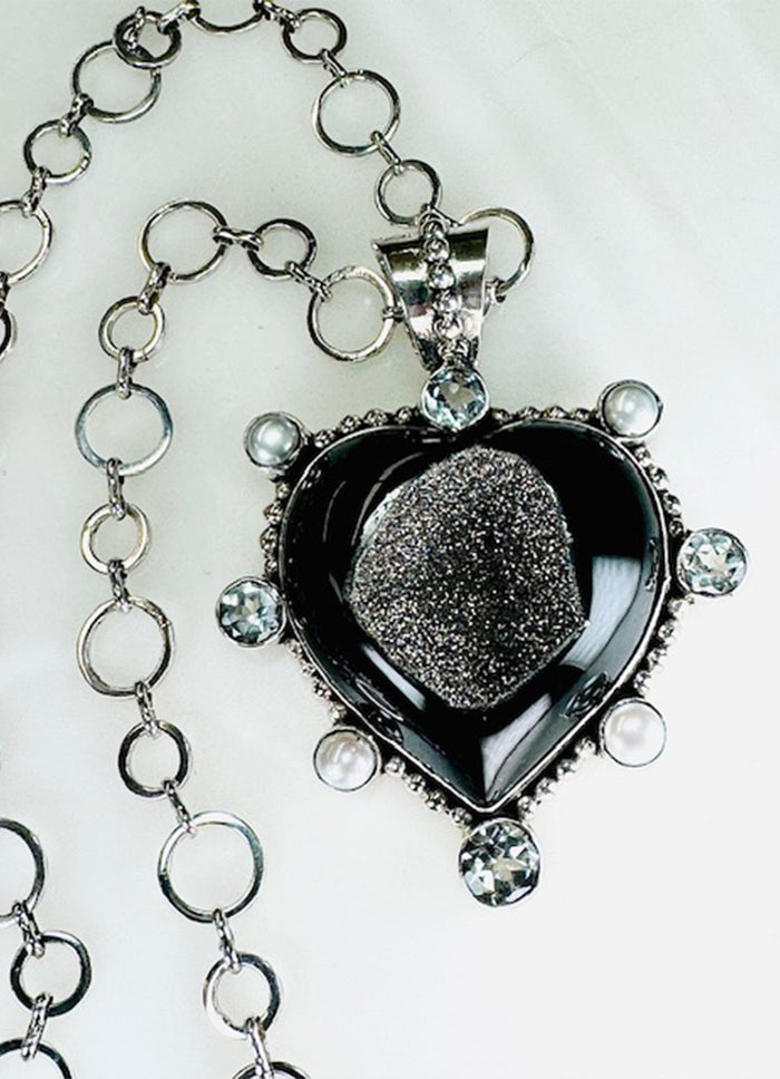 Echo of the Dreamer Large Onyx Heart 24” SS Circle Chain Necklace