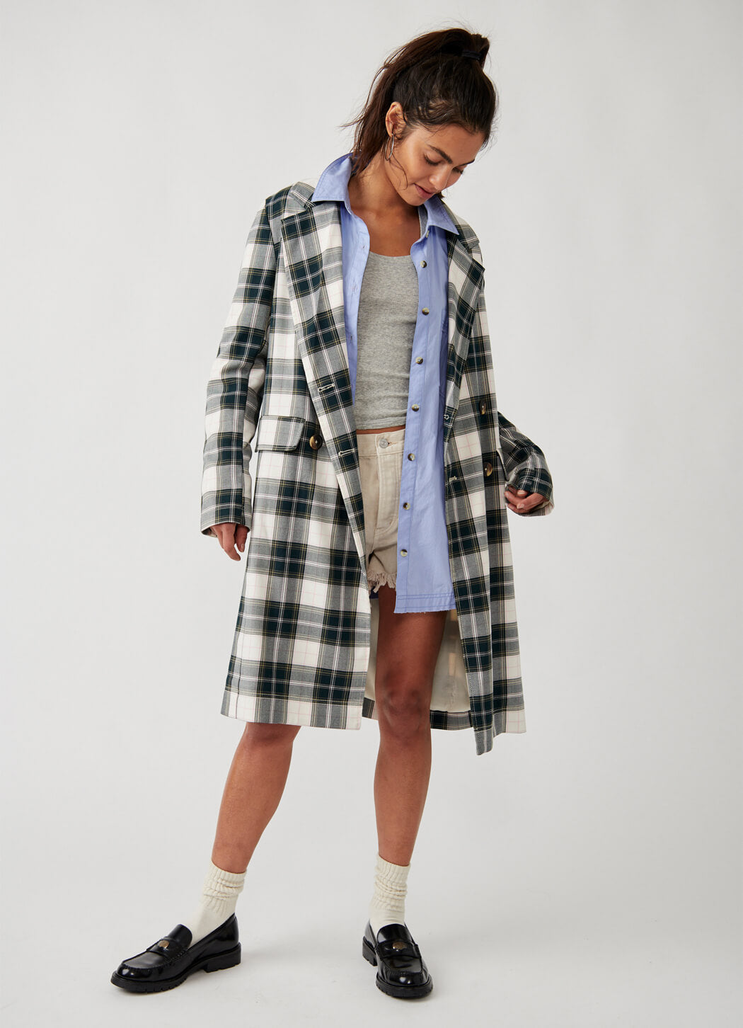 Free People Freddie Longline Blazer Plaid – DetailsDirect