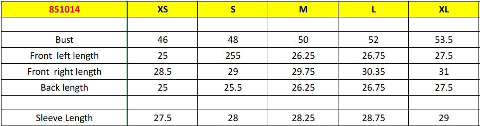 OZAI Trip Button Down Shirt Size Chart