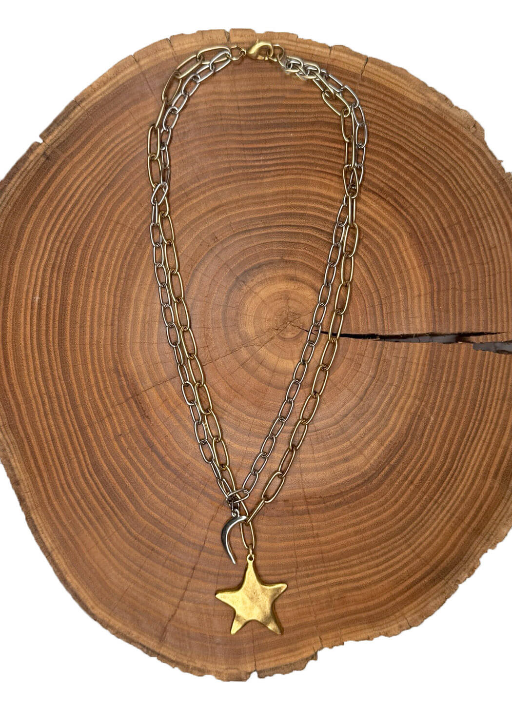 Belle Via Jewelry Moon + Star Double Chain Necklace