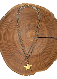 Belle Via Jewelry Moon + Star Double Chain Necklace