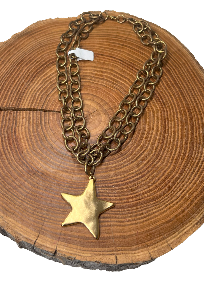 Belle Via Jewelry Etched Double Chain Star Necklace