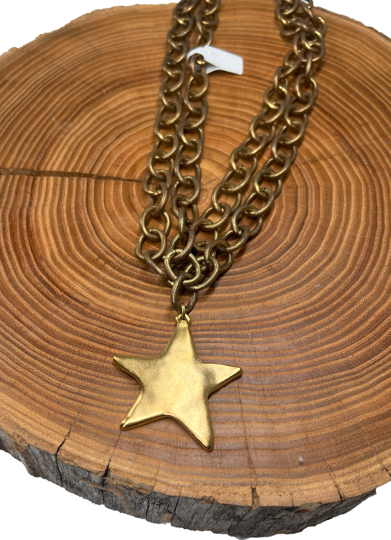 Belle Via Jewelry Etched Double Chain Star Necklace