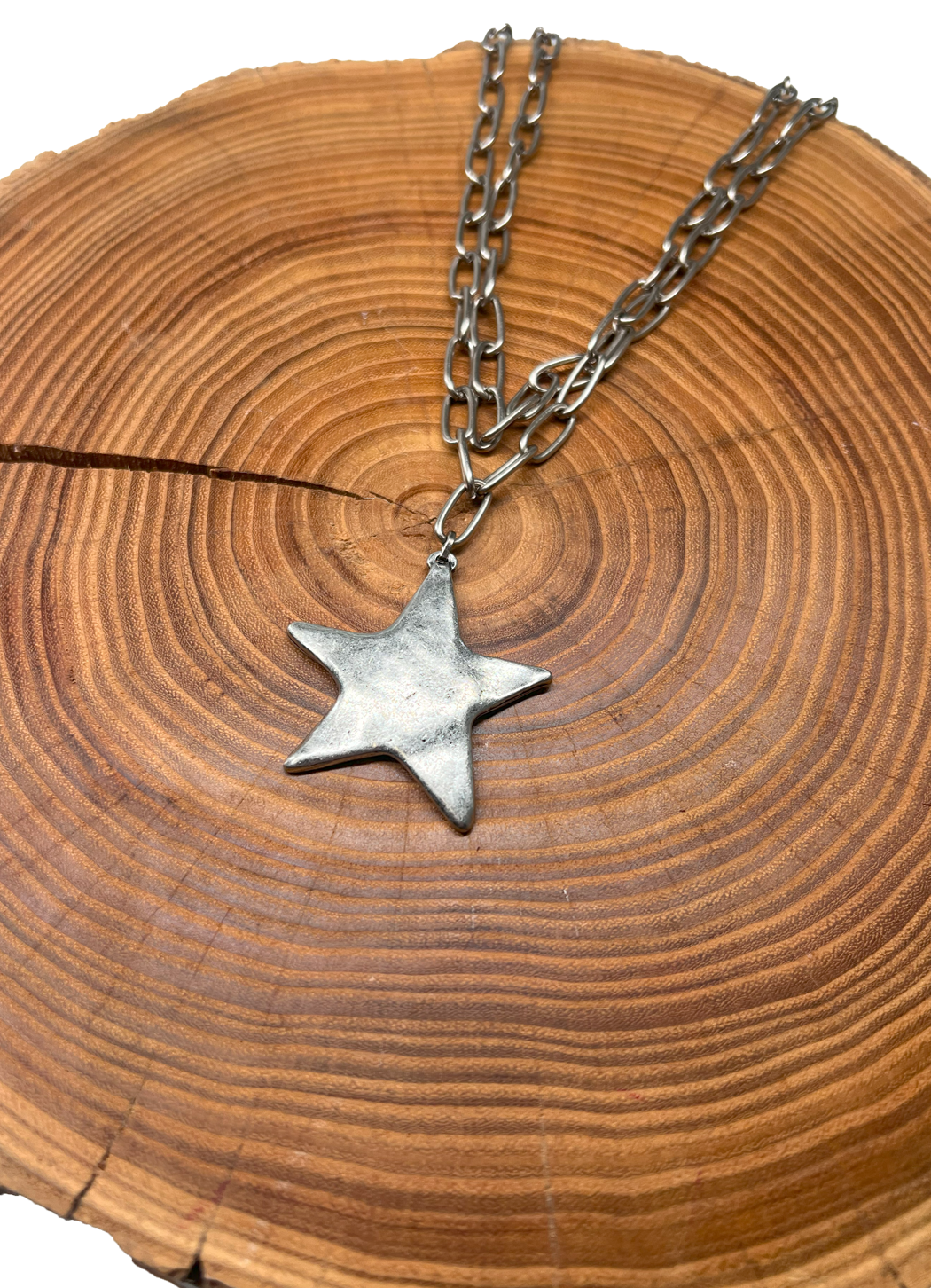 Belle Via Jewelry Hammered Star Double Chain Necklace