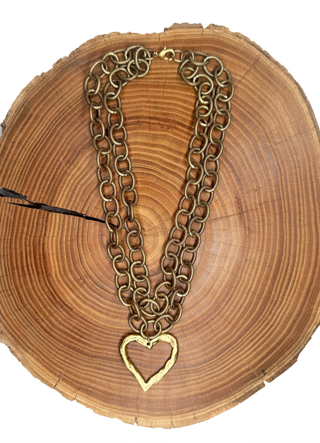 Belle Via Jewelry Hammered Open Heart With Etched Chunky Double Chain