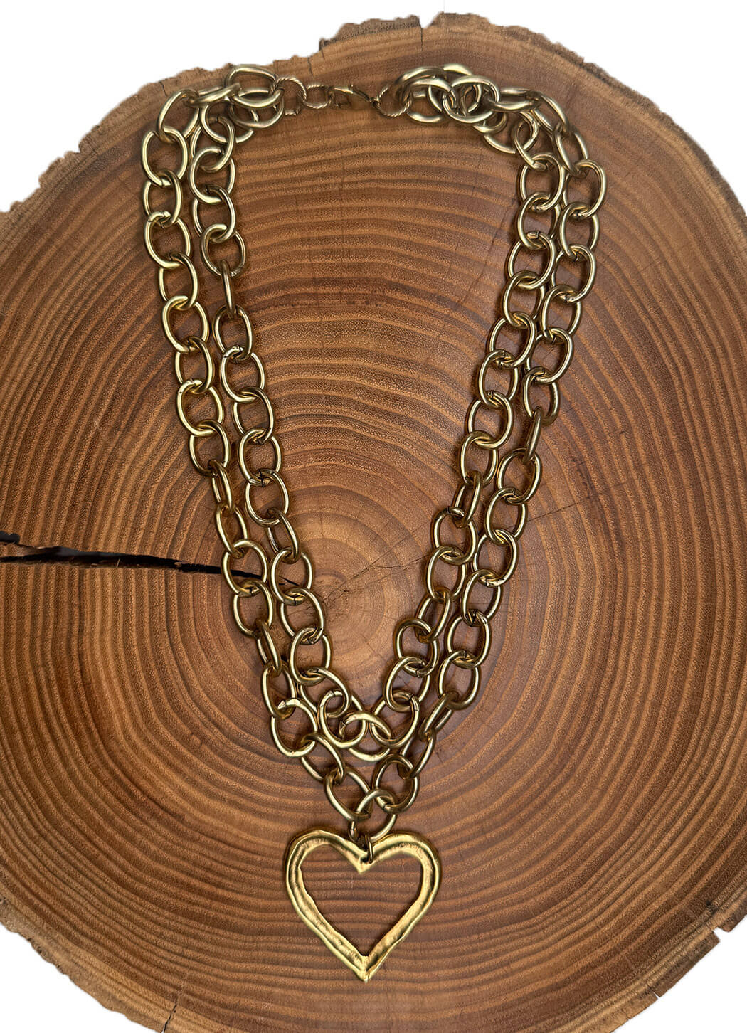 Belle Via Jewelry Hammered Open Heart on Chunky Double Chain