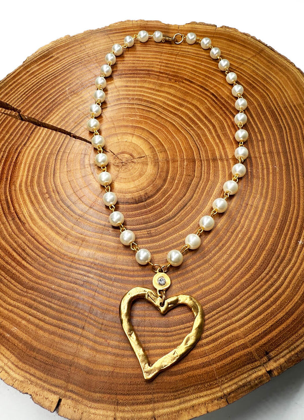 Belle Via Jewelry Open Heart Pearl Necklace