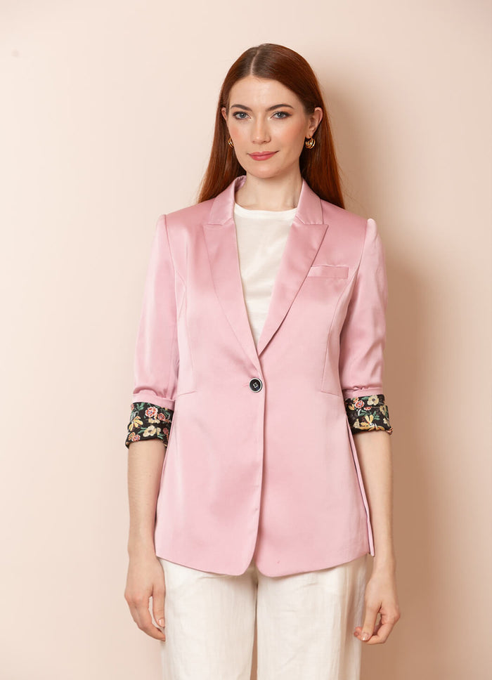 Jessie Liu Satin Blazer with Contrast Lining