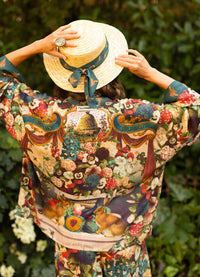 Market of Stars Stay Gold Floral Cropped Bamboo Kimono with Rabbit and Bees