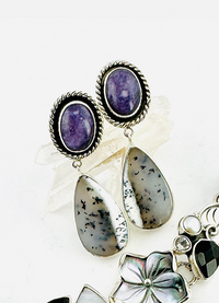 Echo of the Dreamer Sugalite Pear Shape Dendritic Agate Drop Earring