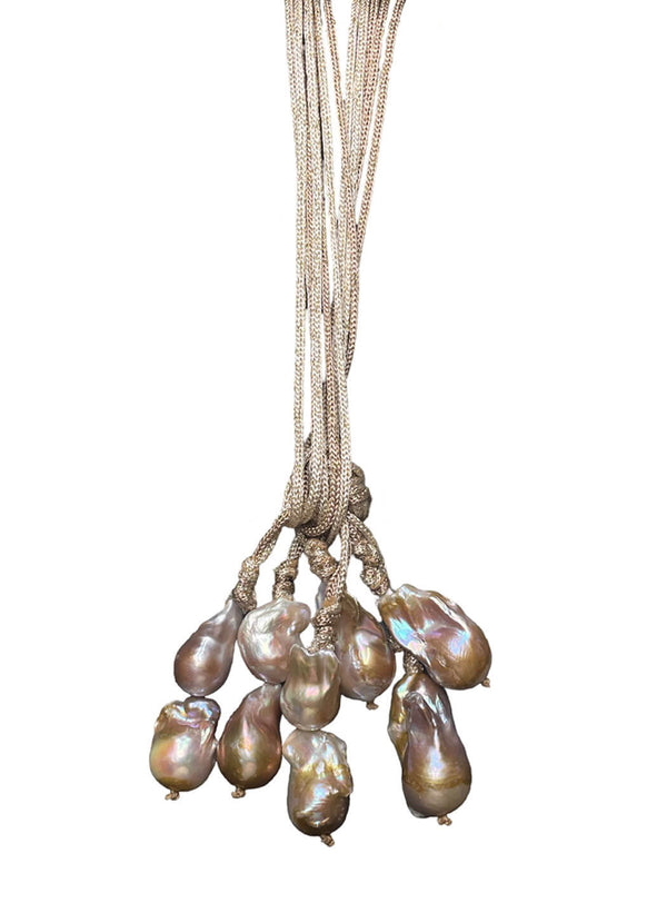 Mela Italian Pearl  Cluster Necklace with Silk Chording