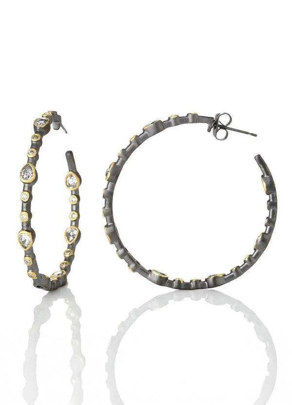 Freida Rothman Signature Teardrop Bezel Hoop Earrings