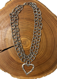 Belle Via Jewelry Hammered Open Heart on Chunky Double Chain