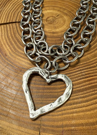 Belle Via Jewelry Hammered Open Heart on Chunky Double Chain