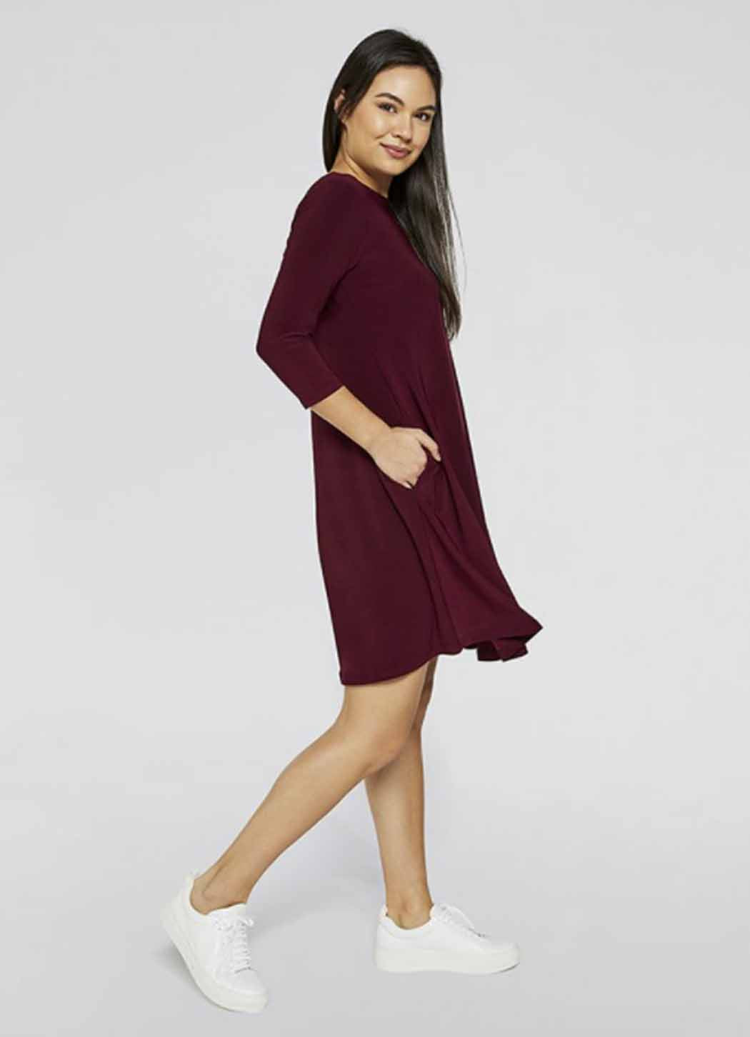 Sympli 3/4 Sleeve Trapeze Dress-Short – Details Direct