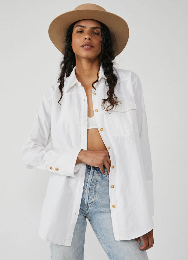 Free People The Franklin Denim Notch Collar Long Sleeve Tailored