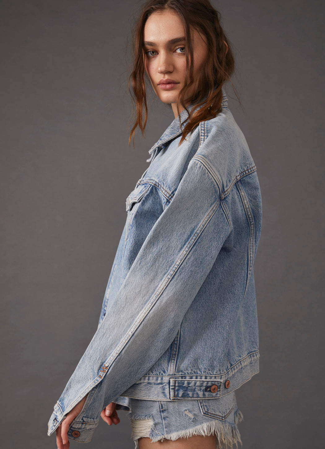 Free people clearance denim trucker jacket