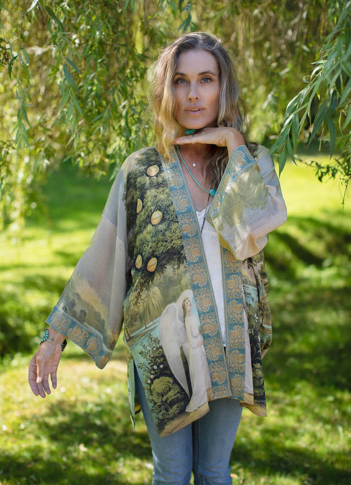 Market of Stars Tree of Life Bamboo Bohemian Kimono Cardigan with Belt